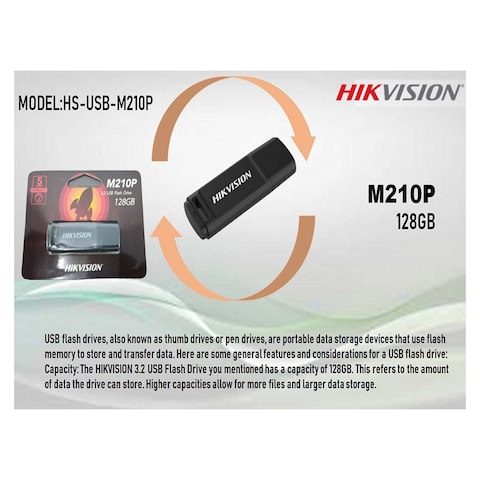 فلاش ميموري هايكفيجن USB 3.2 سعة 128 جيجابايت - اسود - M210P