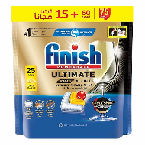 Finish Ultimate Plus All in 1 Dishwasher Tablets with Lemon - 25 Tablets