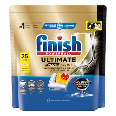 Finish Ultimate Plus All in 1 Dishwasher Tablets with Lemon - 25 Tablets