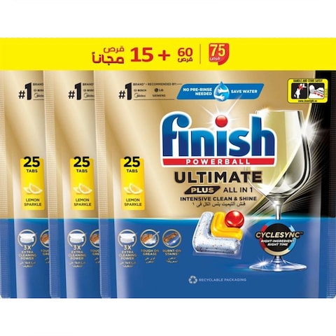 Finish Ultimate Plus Lemon Sparkle Dishwasher Detergent Tablets - 75 Tablets
