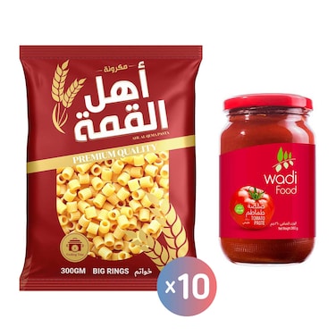 مكرونة خواتم أهل القمة 300 جرام - 10 أكياس + صلصة طماطم وادي فود