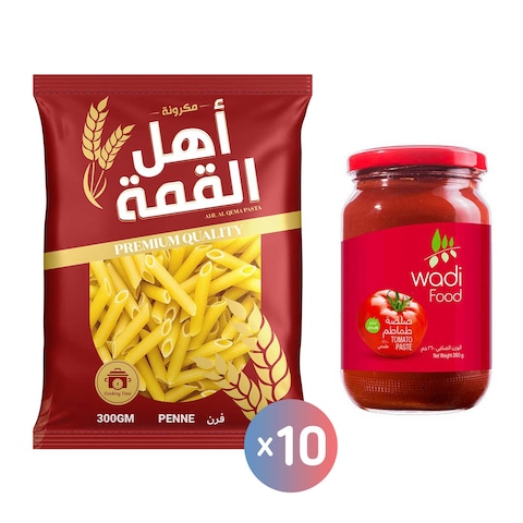 Ahl Alqema Penne Pasta - 300 gm - 10 Pieces + Wadi Food Tomato Paste