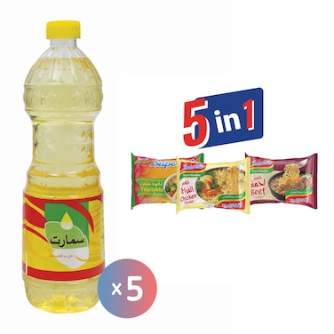 زيت خليط سمارت - 700 مل - 5 زجاجات + نودلز إندومي سريعة التحضير - 70 جم - 2 كيس
