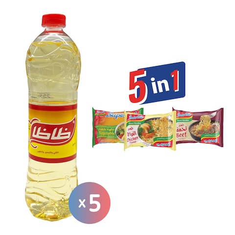 زيت خليط ظاظا - 700 مل - 5 زجاجات + نودلز إندومي سريعة التحضير - 70 جم - 2 كيس