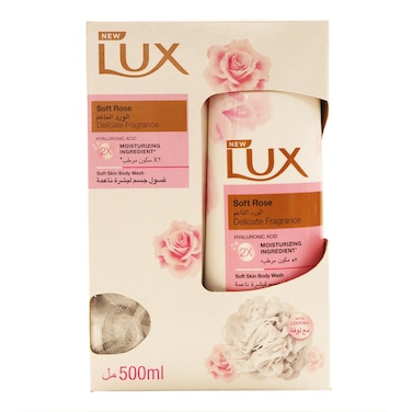 جل الاستحمام لوكس سوفت روز - 500 مل + ليفة