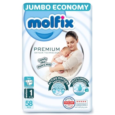 Molfix Premium Diapers - Newborn Size 1 - 58 Diaper