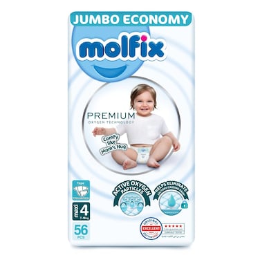 حفاضات الأطفال مولفيكس بريميوم - ماكسي مقاس 4 - 56 حفاضة