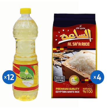 زيت خليط سمارت - 700 مل - 12 زجاجة + أرز الساعة - 1 كجم - 4 اكياس