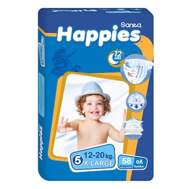حفاضات اطفال هابيز - مقاس 5 إكس لارج - 58 حفاضة