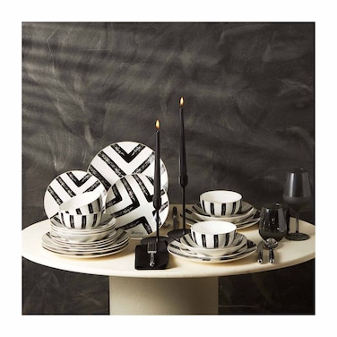 طقم عشاء كاراجا باللونين الأبيض والأسود - 24 قطعة