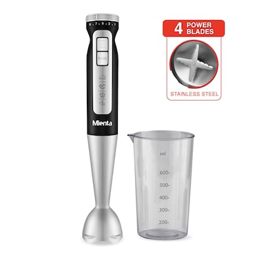 Mienta Hand Blender 1000 Watt  - 600 ml - Black and Silver - HB111338A