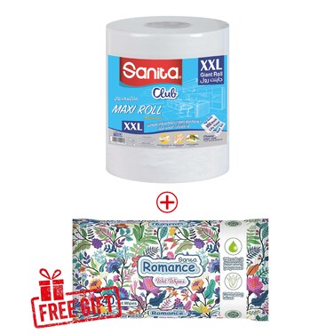 مناديل سانيتا كلوب ماكسي رول حجم جامبو + مناديل رومانس المبللة