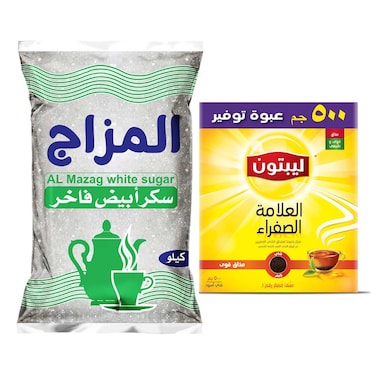 Lipton Black Tea - 500 gm + Al-Mazag White Sugar - 1 Kg
