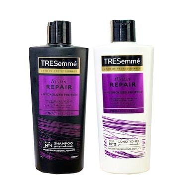 مجموعة تريزيمي لإصلاح الشعر بالبيوتين شامبو 400 مل + بلسم 400 مل