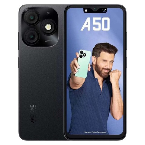 موبايل ايتل A50 - شاشة 6.6 بوصة 64 جيجابايت/3 جيجابايت ثنائي الشريحة بشبكة الجيل الرابع - أسود