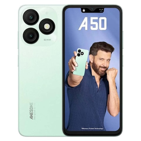 موبايل ايتل A50 - شاشة 6.6 بوصة 64 جيجابايت/3 جيجابايت ثنائي الشريحة بشبكة الجيل الرابع - أخضر