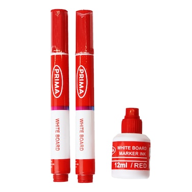 Prima White Board Markers - 2 Pieces + Marker Ink Bottle - Red