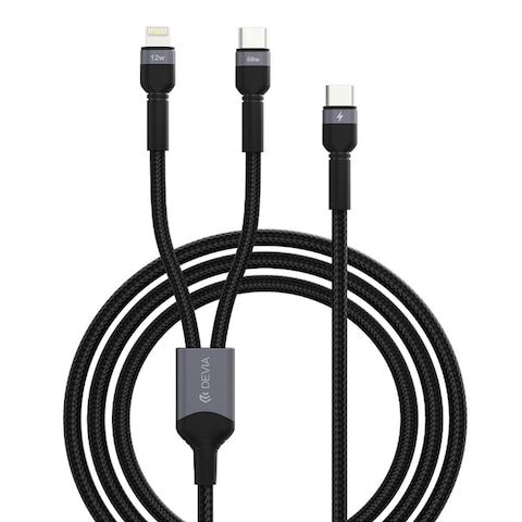 كابل ديفيا فائق السرعة من USB-C إلى USB-C بقوة 60 واط ولايتنينج 12 وات 1.2 متر - أسود - MP725