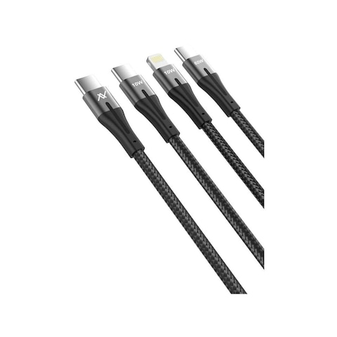 كابل شحن سريع لافينتو 3 في 1 مزدوج من USB-C إلى USB-C ولايتنينج 3 متر - أسود - MP363