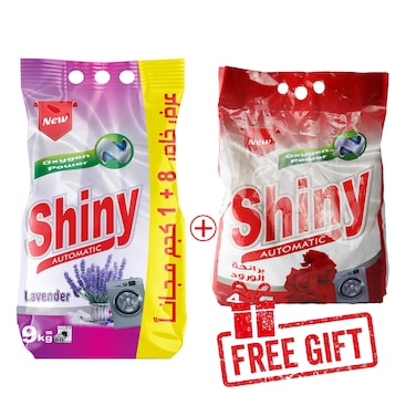 Shiny Automatic Poweder Detergant lavander - 9kg + Shiny Automatic Poweder Detergant Rose - 4kg