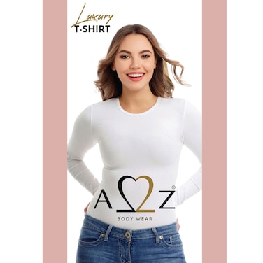 توب ايه تو زد بكم طويل ورقبة دائرية للنساء - لارج - أبيض