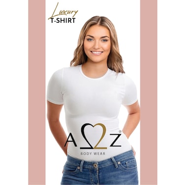 توب ايه تو زد بنصف كم ورقبة دائرية للنساء - لارج - أبيض