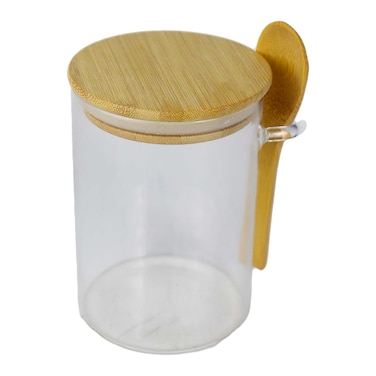 برطمان متوسط مع غطاء خشبي وملعقة