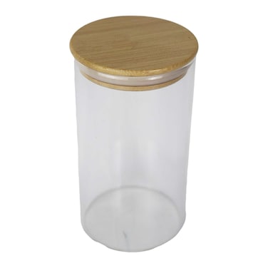 Round Jar with Wooden Lid - 8.5 * 15 Cm