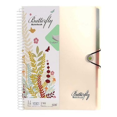 Yassin Butterfly Spiral Notebook 5 Subjects - 190 Sheets Size A4 - Assorted Colors