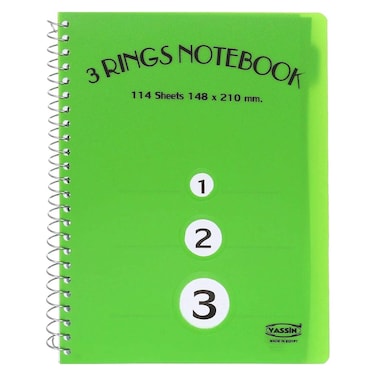 Yassin 3 Rings Spiral Notebook - 114 Sheets Size A5 - Assorted Colors