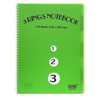Yassin 3 Rings Spiral Notebook - 114 Sheets Size A4 - Assorted Colors