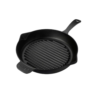 شواية لافا دائرية من الحديد الزهر بمقبض - 28 سم - أسود