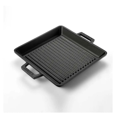 شواية لافا مربعة من الحديد الزهر بمقبضين - 26 سم - أسود