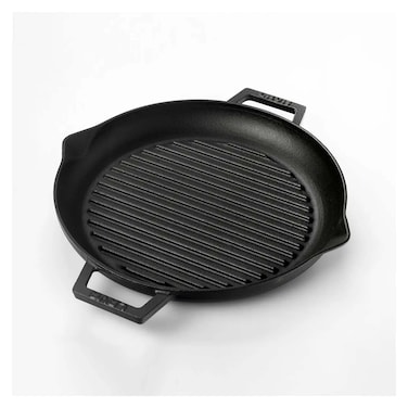 شواية لافا دائرية من الحديد الزهر بمقبضين - 26 سم - أسود