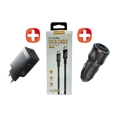 شاحن Wewo بقوة 45 واط + شاحن سيارة + كابل USB-C