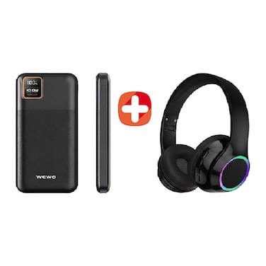 سماعة راس ويوو لاسلكية - أسود - 102 + باور بنك