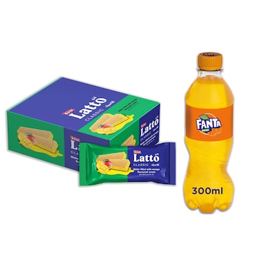 Latto Classic Wafer with Mango Cream 35 gm - 12 Pieces + Fanta Orange Soft Drink - 300 ml