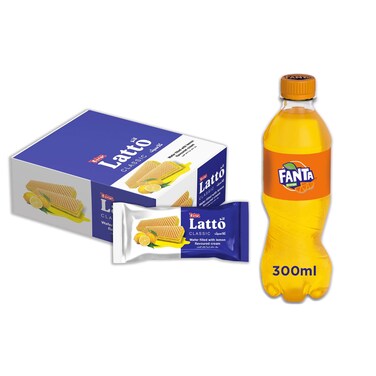 Latto Classic Wafer with Lemon Cream 35 gm - 12 Pieces + Fanta Orange Soft Drink - 300 ml