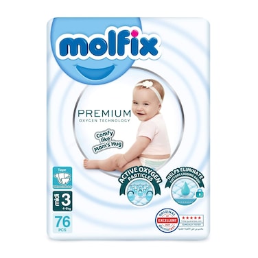 حفاضات مولفيكس بتقنية الأكسجين الفاخرة - مقاس 3 - 76 حفاضة