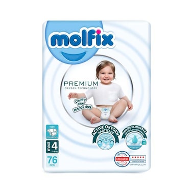 حفاضات الأطفال مولفيكس بريميوم اكسجين - مقاس 4 ماكسي - 76 حفاضة