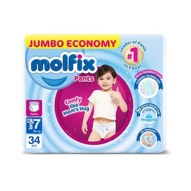 حفاضات مولفيكس بانتس جامبو عبوة اقتصاديه - مقاس 7 - 34 قطعة