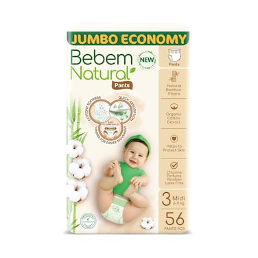 حفاضات بيبيم ناتشورال بانتس عبوه اقتصادية جامبو- مقاس 3 - 56 قطعة