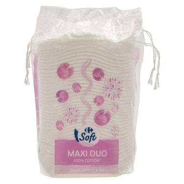 قطن كارفور الناعم ماكسي البيضاوي المزدوج لإزالة مكياج الوجه - 40 قطعة