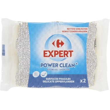 Carrefour Expert Power Clean Special Ceramic and Glass Scrub Sponges for Delicate Surfaces - 2 Pieces