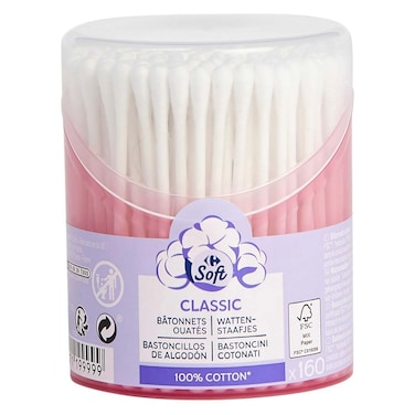 Classic Carrefour Soft Cotton Swabs - 160 Pieces