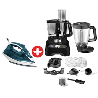 محضر طعام مولينكس دبل فورس - 1000 واط - أسود - FP824825 + مكواة بخار تيفال - 2200 واط - أخضر - FV2831E2