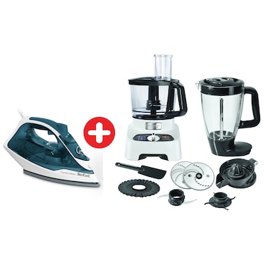 Moulinex Food Processor 27 Functions - Black - FP823EG + Tefal Steam Iron 2200 Watt - Green