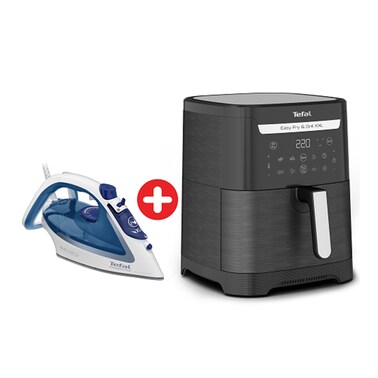 مقلاة هوائية تيفال 6.5 لتر - أسود - EY8018EGY + مكواة بخار 2700 واط - أزرق