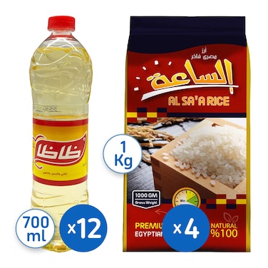 زيت خليط ظاظا 700 مل - 12 زجاجة + كيس ارز الساعة 1 كجم - 4 أكياس