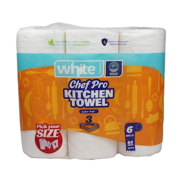مناديل مطبخ وايت شيف برو - 3 طبقات - 6 بكرات